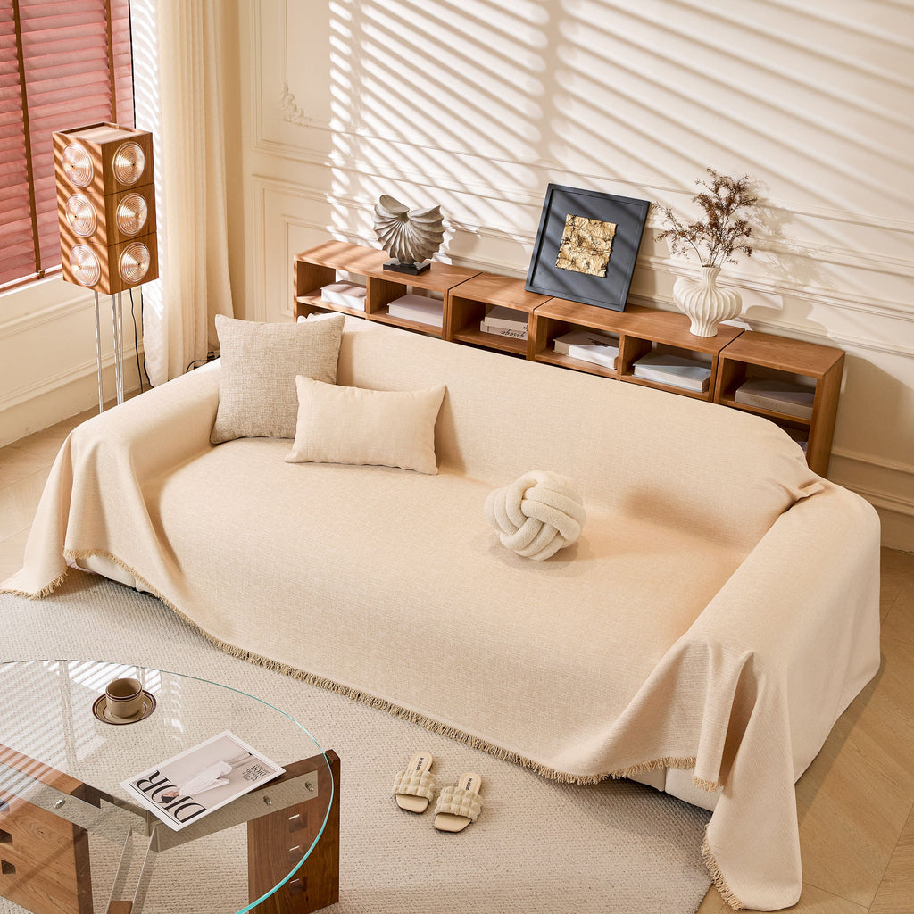 Linen-Look Textured Couch Throw Cover, Breathable Sofa Blanket & Furniture Protector