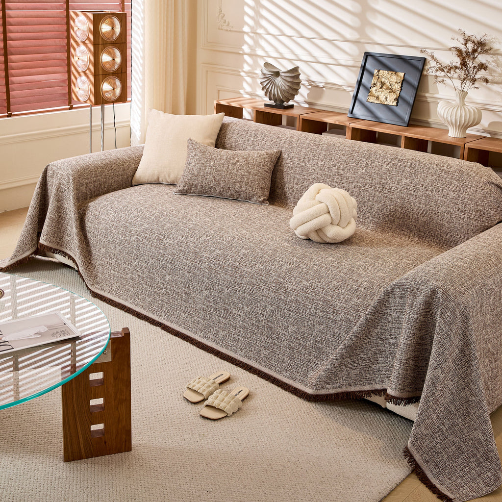 Linen-Look Textured Couch Throw Cover, Breathable Sofa Blanket & Furniture Protector