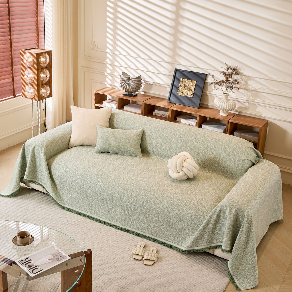 Linen-Look Textured Couch Throw Cover, Breathable Sofa Blanket & Furniture Protector