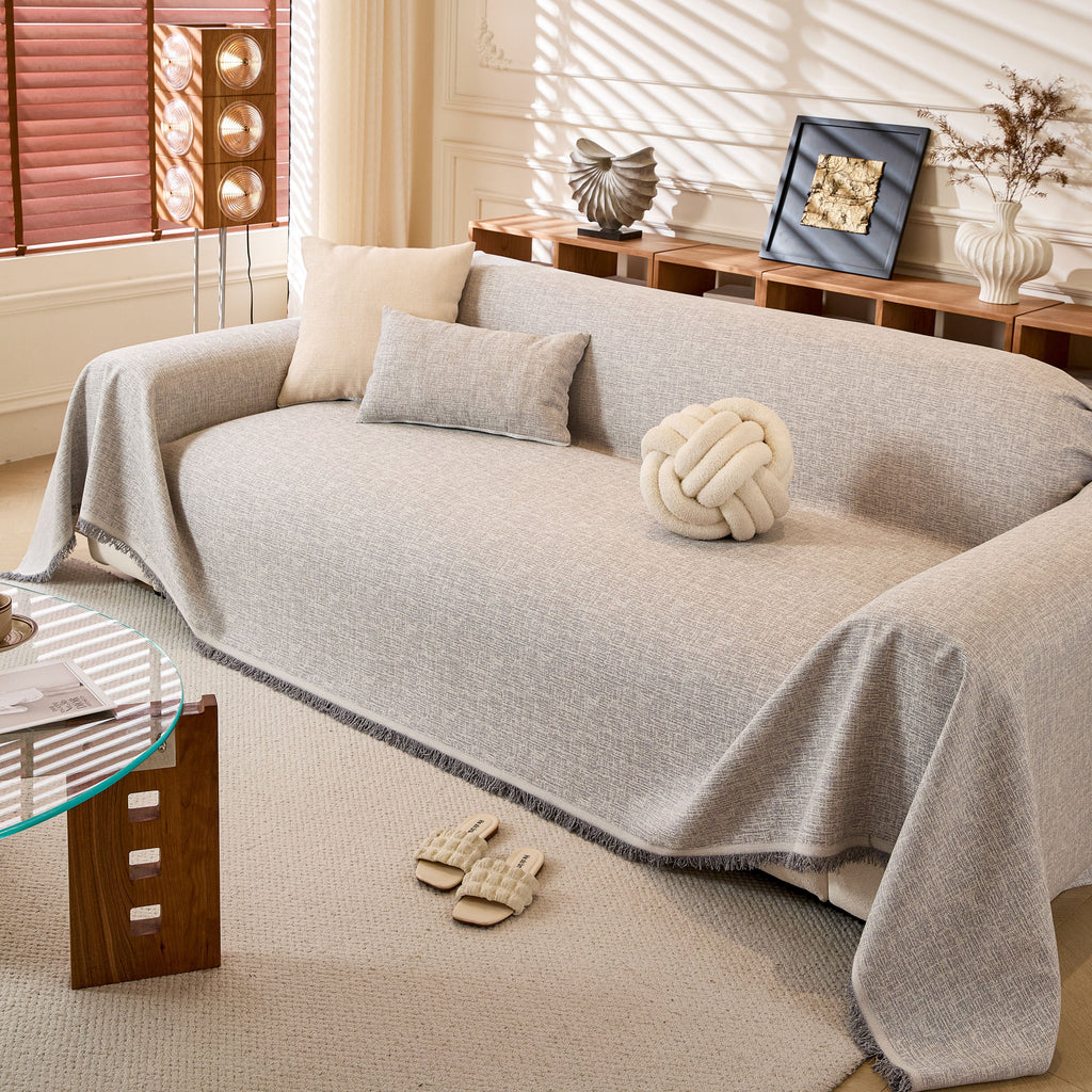 Linen-Look Textured Couch Throw Cover, Breathable Sofa Blanket & Furniture Protector