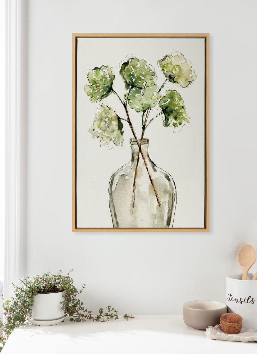 Sylvie Greenery Vase Framed Canvas by Sara Berrenson