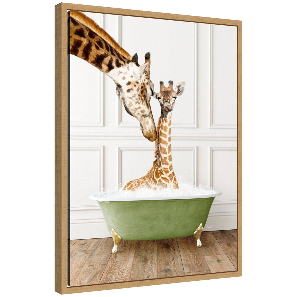 Sylvie Mother and Baby Giraffe in Transitional Bathtub Framed Canvas by Amy Peterson