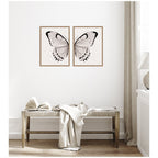 Sylvie Beaded Minimal Butterfly Watercolor Neutral Linen - 2 Piece Framed Canvas Art Set by The Creative Bunch Studio