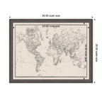 Framed Fabric Pinboard Vintage Black and White Linen World Map Wall Organization