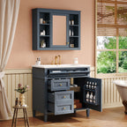 Bathroom Vanity With Mirror Cabinet, Single Sink With 2 Soft Closing Doors And 4 Drawers