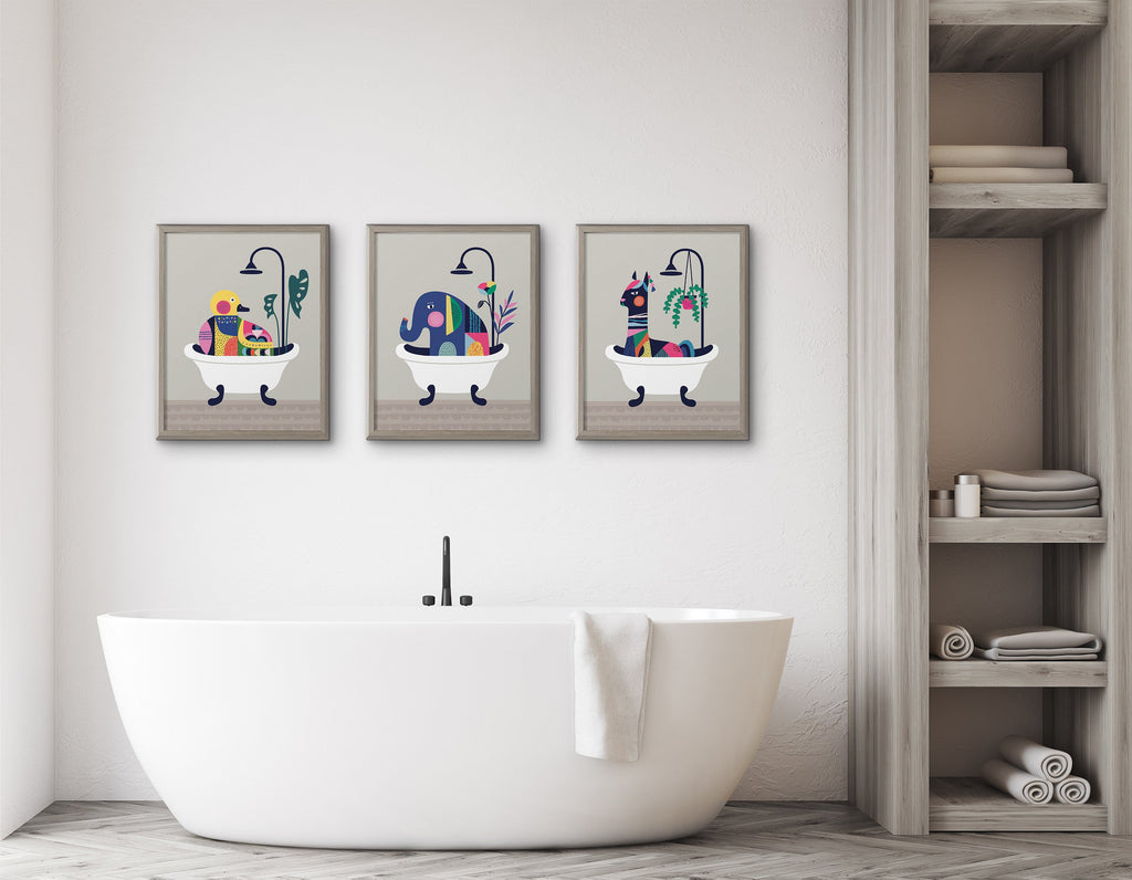Blake Mid Century Modern Duckie in the Tub Framed Printed Glass by Rachel Lee of My Dream Wall