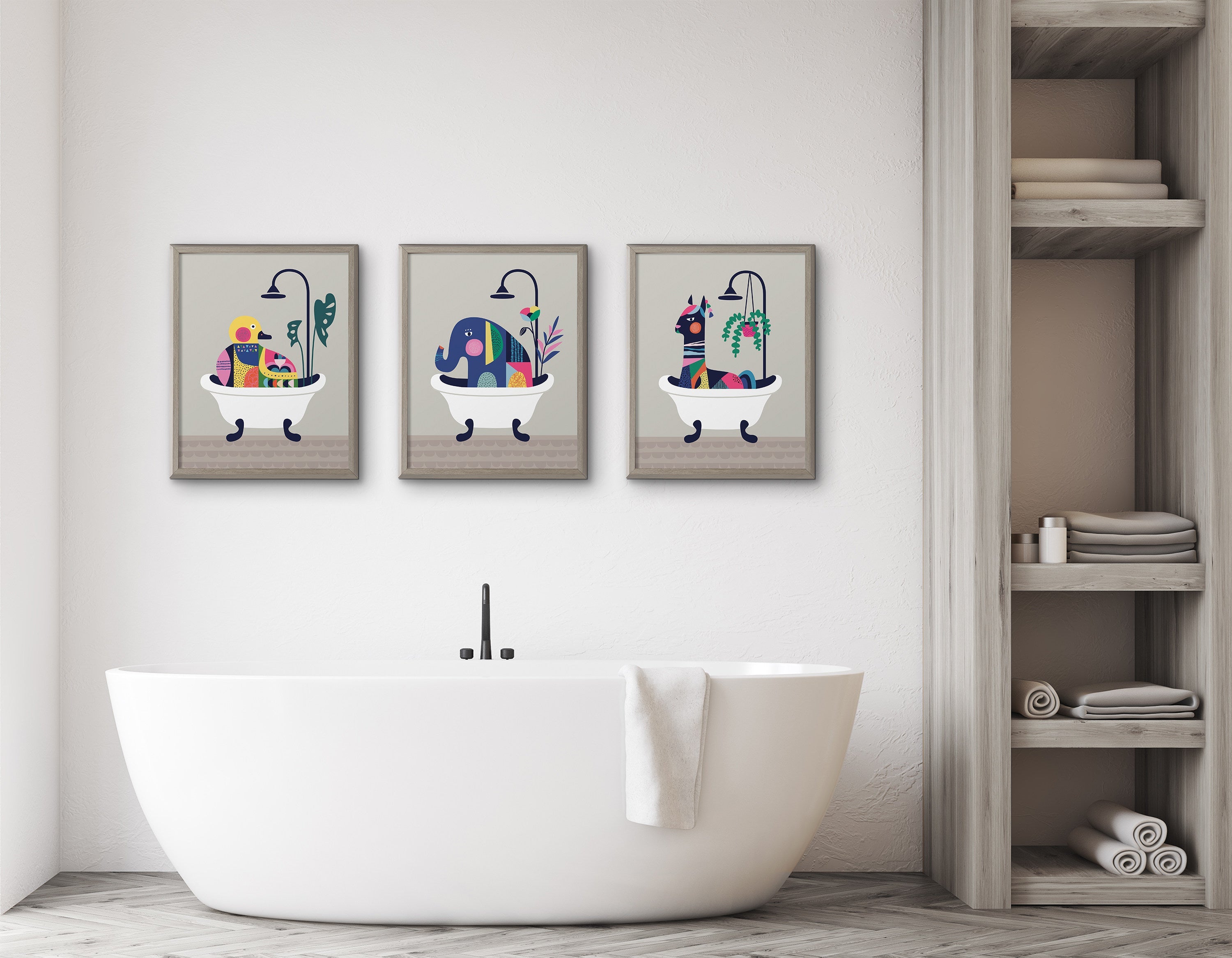 Blake Mid Century Modern Duckie in the Tub Framed Printed Glass by Rachel Lee of My Dream Wall