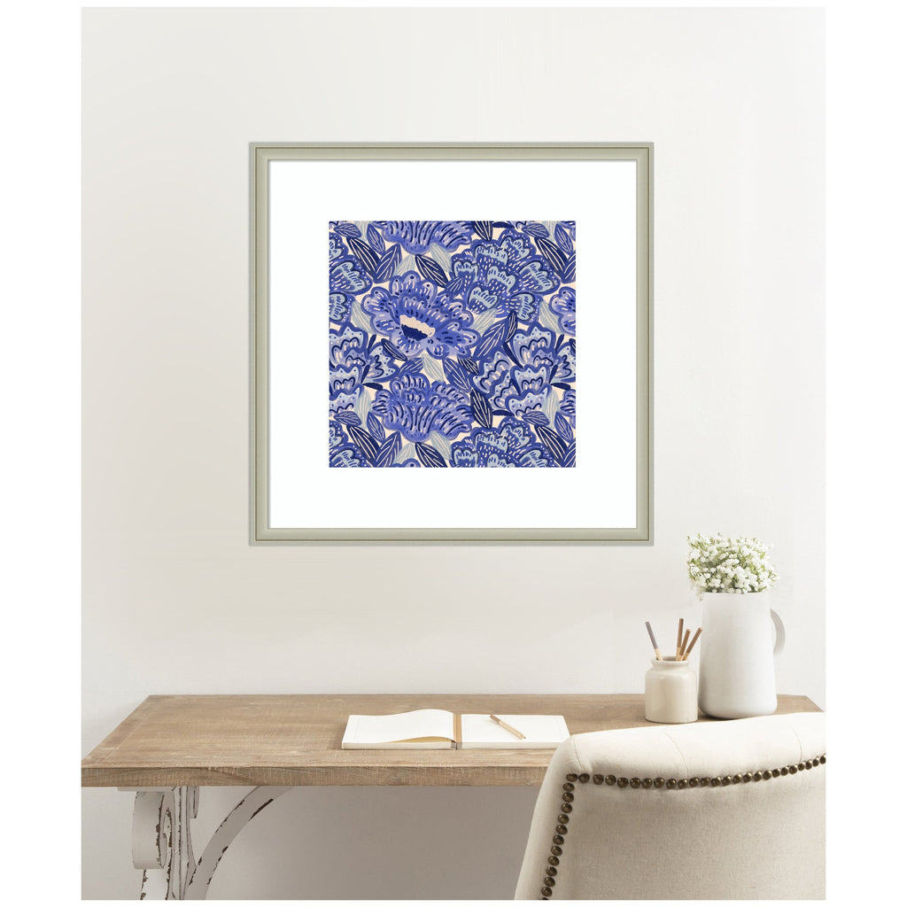 Framed Art Painted Flowers Blue by Carrie Cantwell