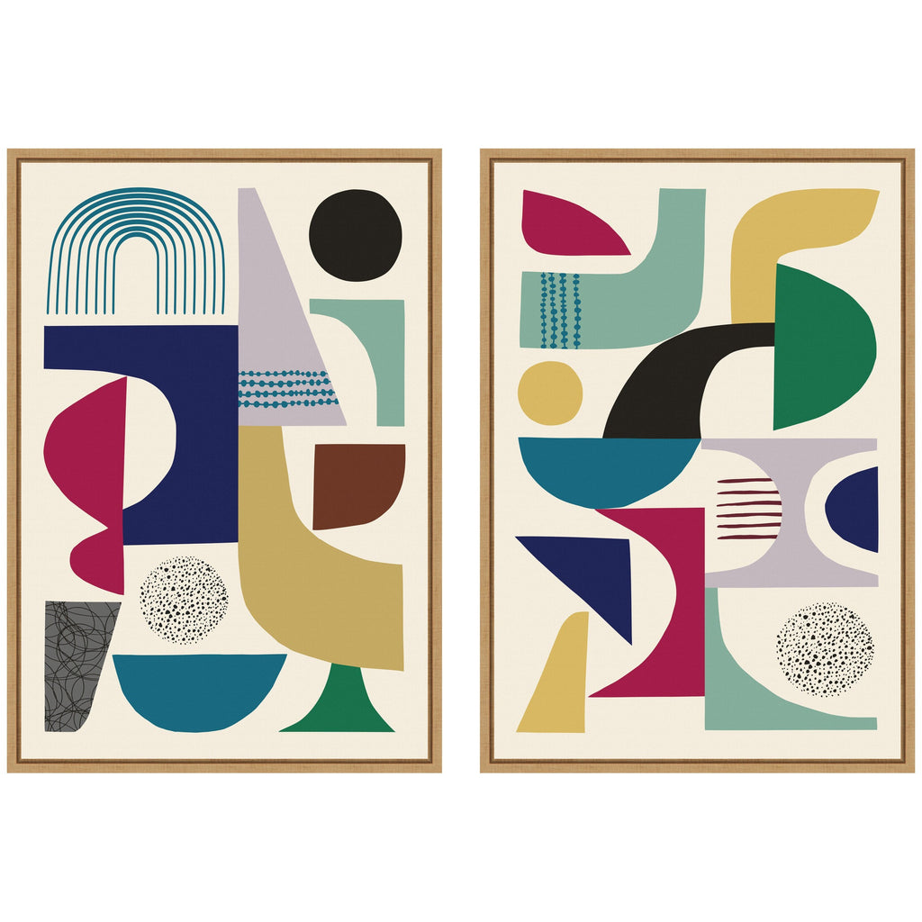 Sylvie MCM Retro Abstract Pattern Rainbow Framed Canvas Art Set by Rachel Lee