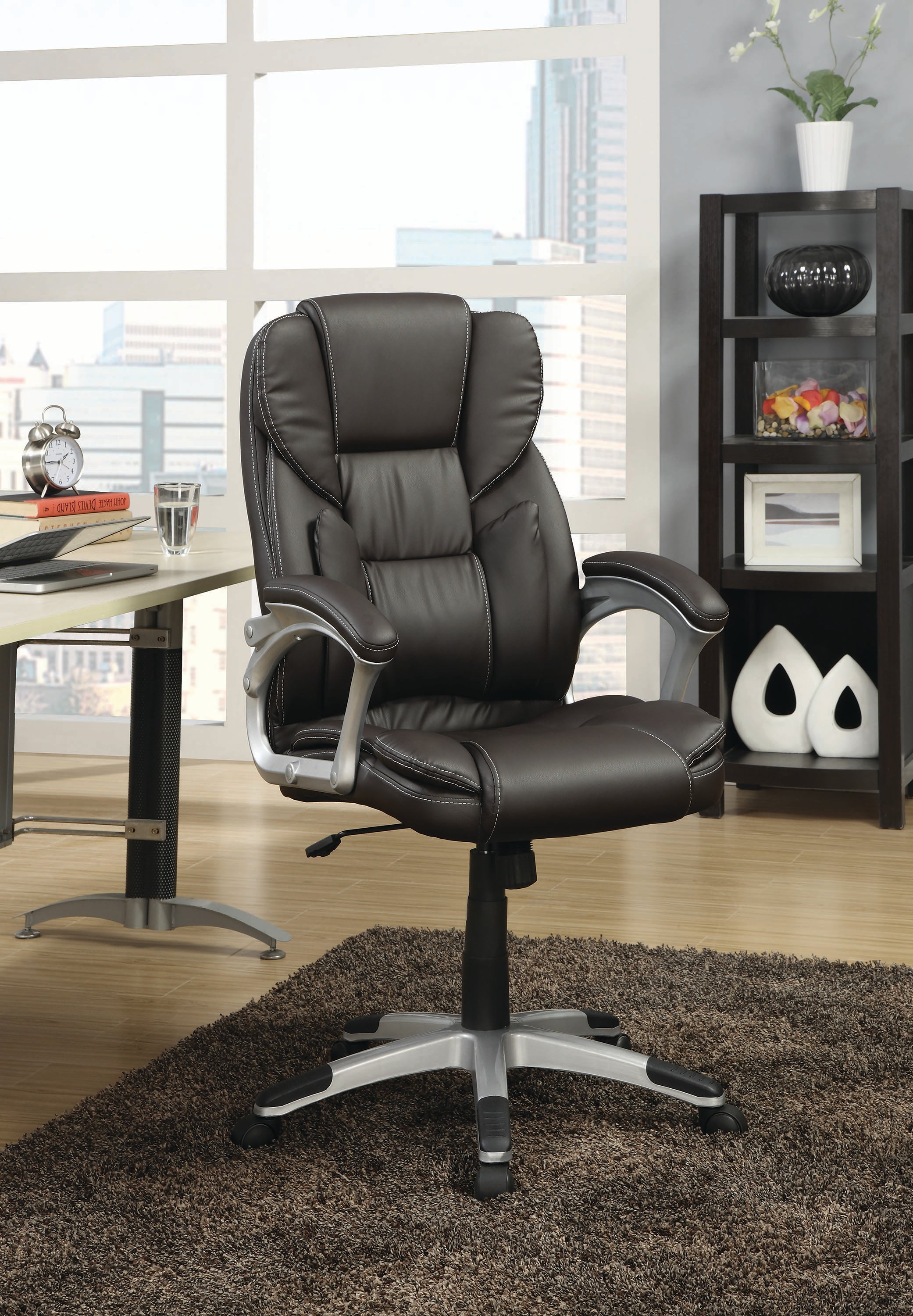 Coaster Home Furnishings Kaffir Adjustable Height Office Chair Dark Brown and Silver