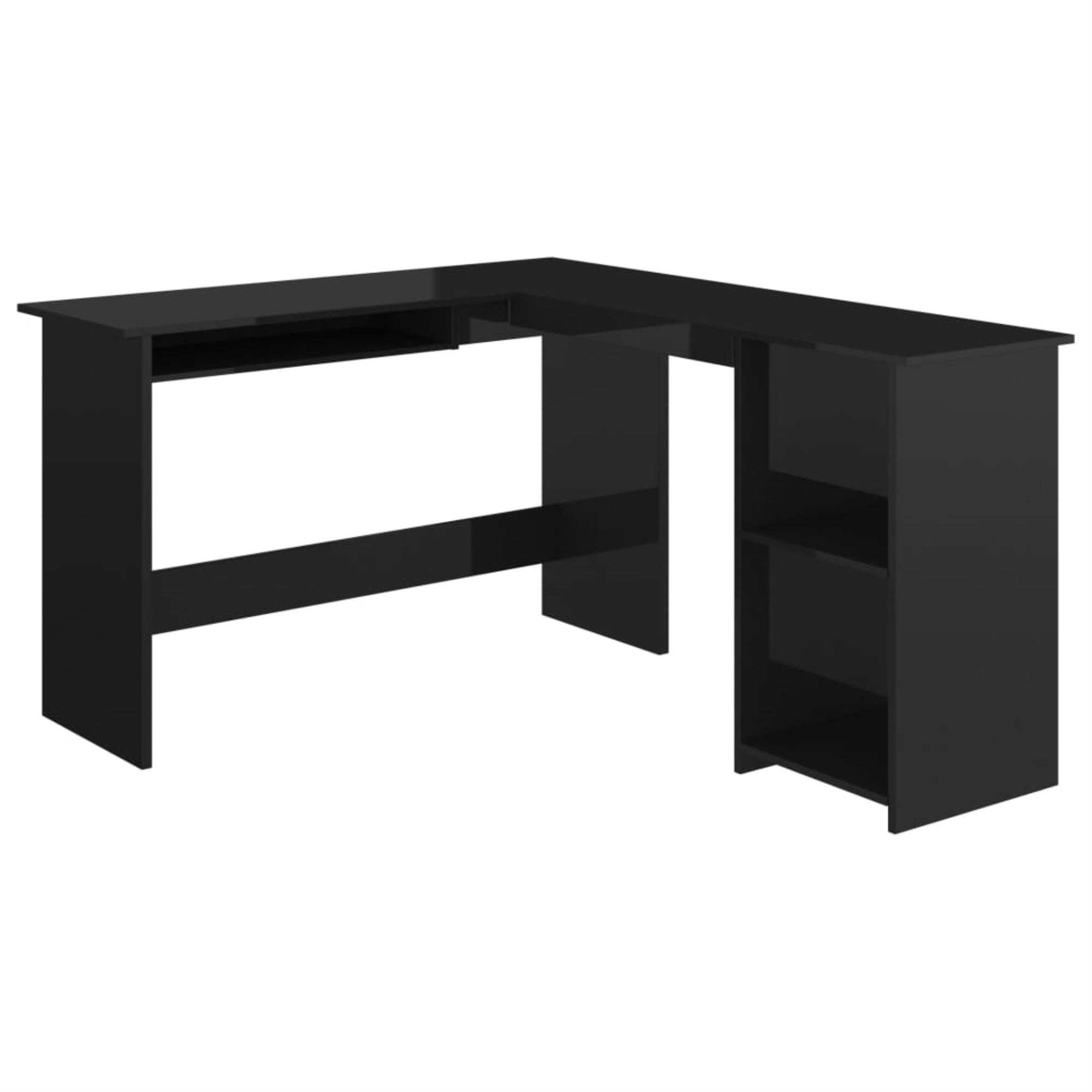 vidaXL L-Shaped Corner Desk High Gloss Black 47.2'' x 55.1'' x 29.5'' Engineered Wood