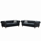 Chesterfield Upholstery Fabric Sofa With Roll Armrest & Nailhead, Mid Century Modern 3 And 3 Seater Couch