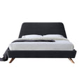 Henry Wood and Fabric Upholstered Queen Platform Bed in Dark Gray