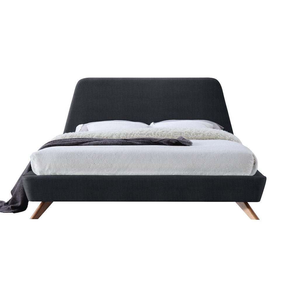 Henry Wood and Fabric Upholstered Queen Platform Bed in Dark Gray