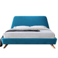 Henry Wood and Fabric Upholstered Queen Platform Bed in Blue