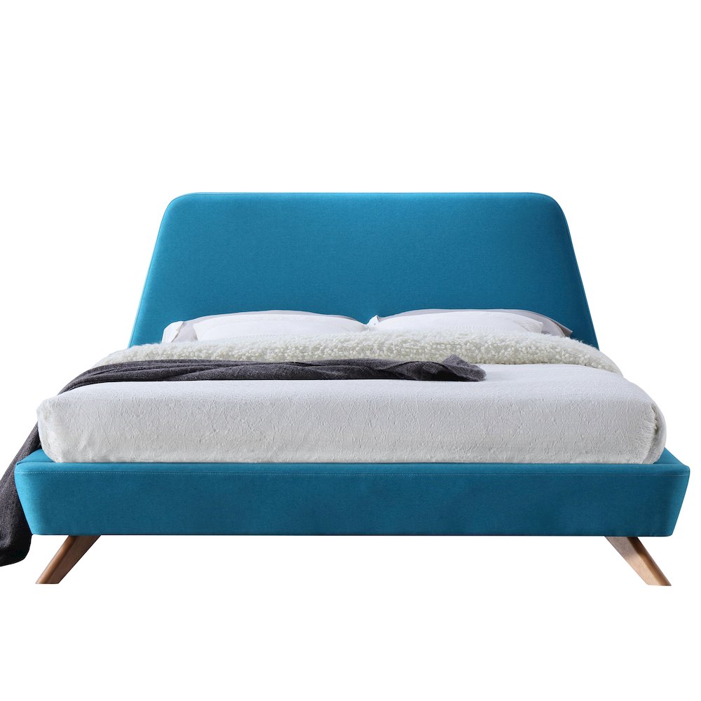 Henry Wood and Fabric Upholstered Queen Platform Bed in Blue