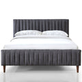 Spencer Wood/Fabric Upholstered Queen Platform Bed in Dark Gray