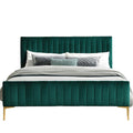 Julia Wood and Fabric Upholstered Queen Platform Bed in Green