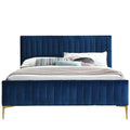 Julia Wood and Fabric Upholstered Queen Platform Bed in Blue