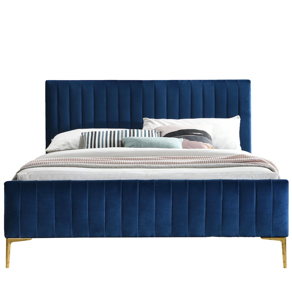Julia Wood and Fabric Upholstered Queen Platform Bed in Blue