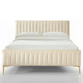 Julia Wood and Fabric Upholstered Queen Platform Bed in Ivory