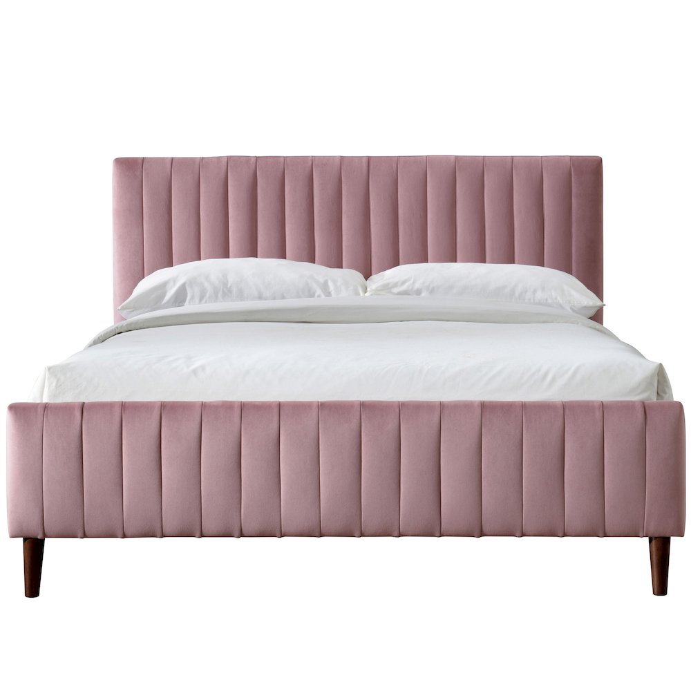 Spencer Upholstered Queen Platform Bed in Blush Pink Velvet