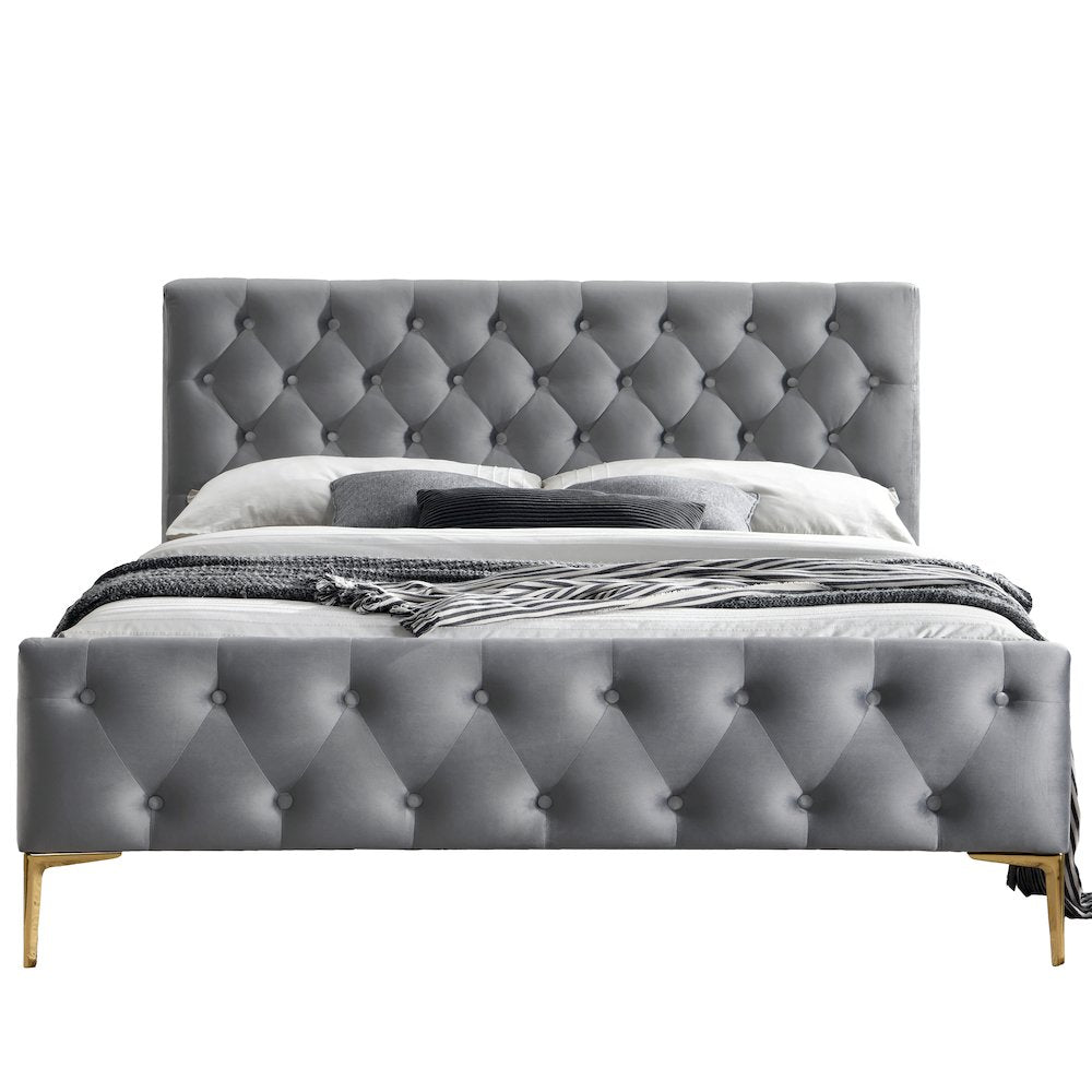 France Wood and Fabric Upholstered Queen Platform Bed in Charcoal