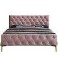 France Wood and Fabric Upholstered Queen Platform Bed in Blush Pink