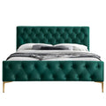 France Wood and Fabric Upholstered Queen Platform Bed in Green