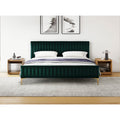 Julia Upholstered Fabric King Platform Bed in Green Velvet