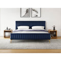 Julia Upholstered Fabric King Platform Bed in Blue Velvet