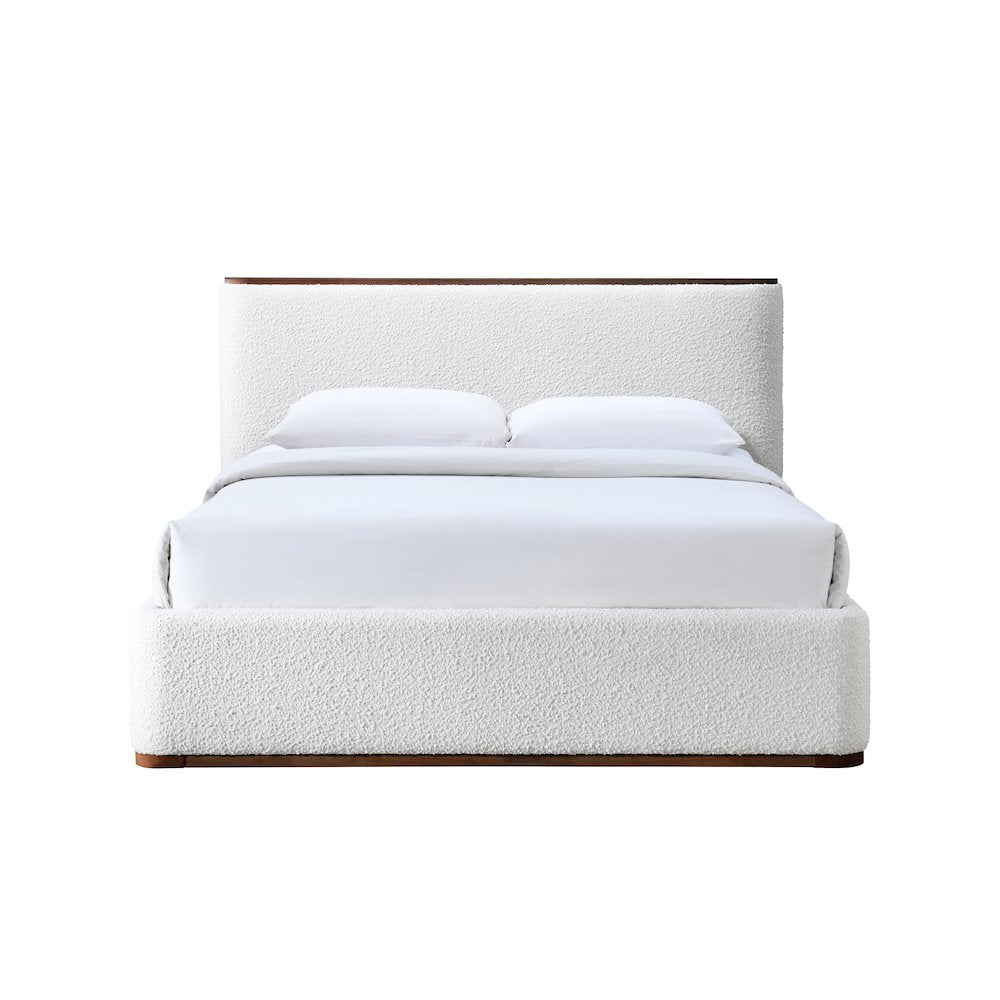 Aspen Upholstered Platform Queen Bed in White Cream Boucle Fabric