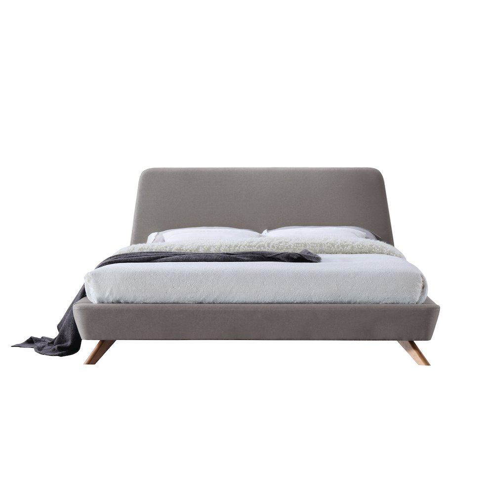 Henry Wood and Fabric Upholstered King Platform Bed in Gray