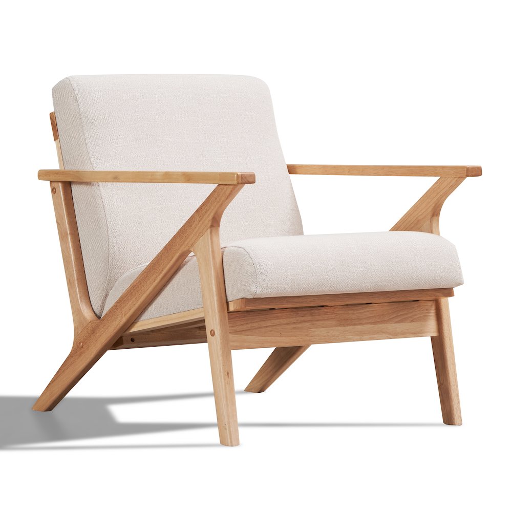 Zola Solid Wood and Fabric Upholstered Accent Armchair in Beige/Oak