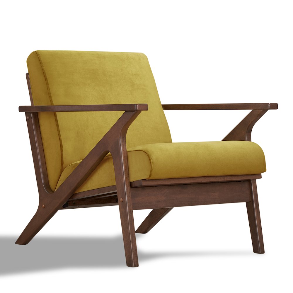 Zola Solid Wood and Velvet Upholstered Accent Armchair in Gold