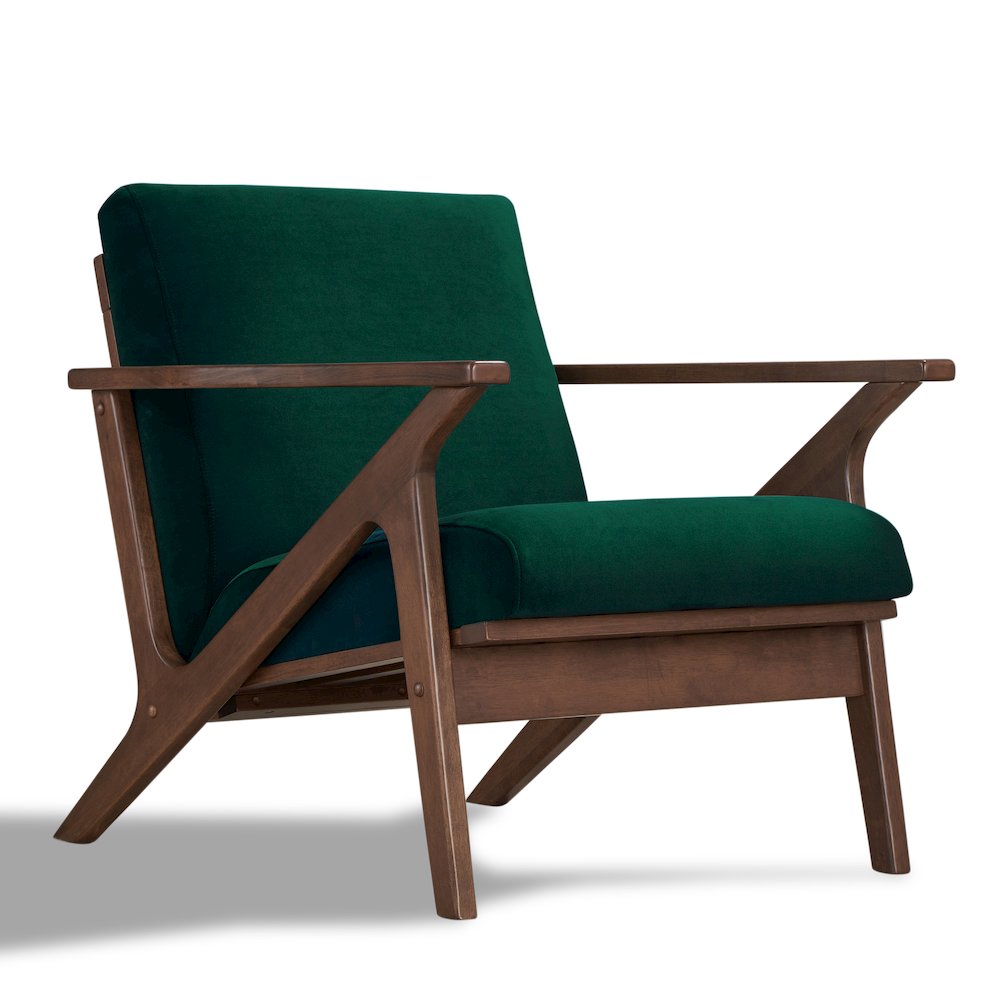 Zola Solid Wood and Velvet Upholstered Accent Armchair in Green