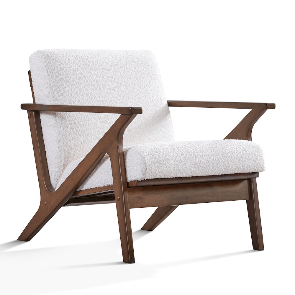 Zola Solid Wood and Fabric Upholstered Accent Armchair in White