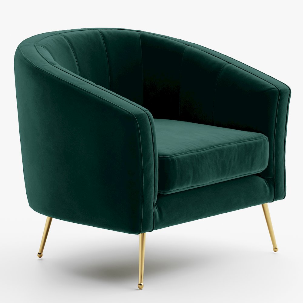Sven Barrel Steel/Velvet Accent Chair with Gold Legs in Green