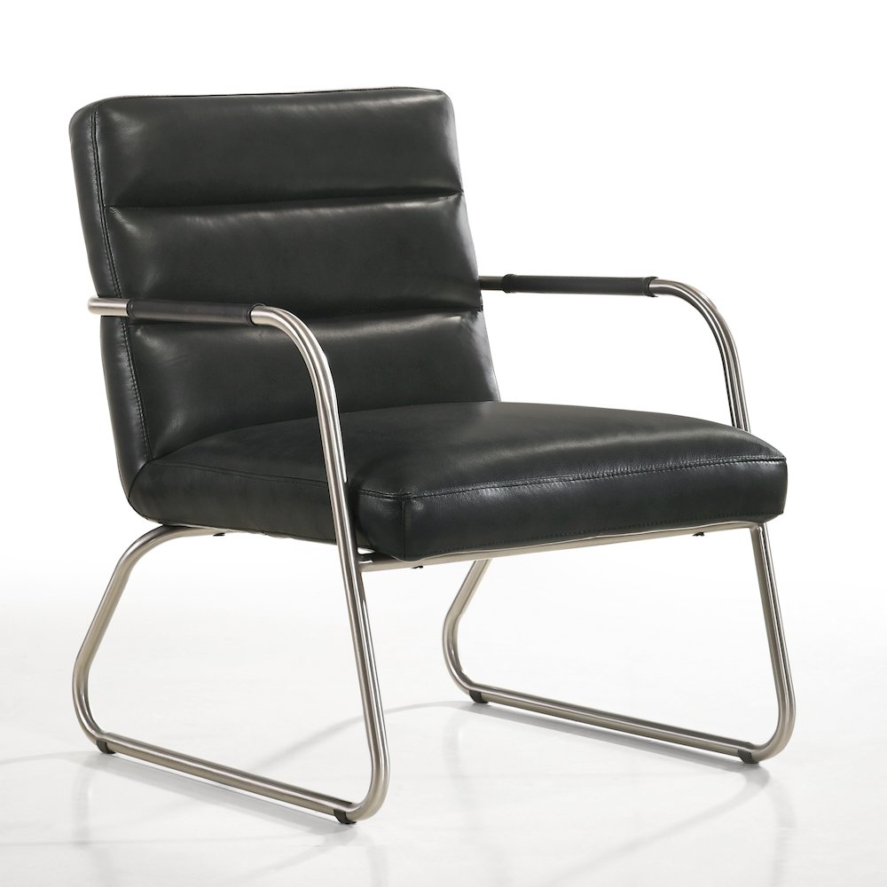 Spencer Stainless Steel/Leather Lounge Accent Chair in Black