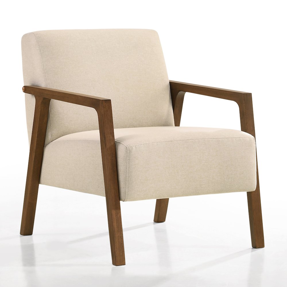 Fletcher Solid Wood & Fabric Upholstered Lounge Accent Chair in Beige
