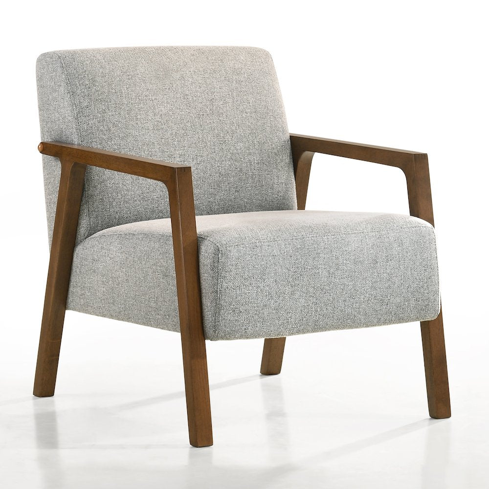 Fletcher Solid Wood & Fabric Upholstered Lounge Accent Chair in Gray