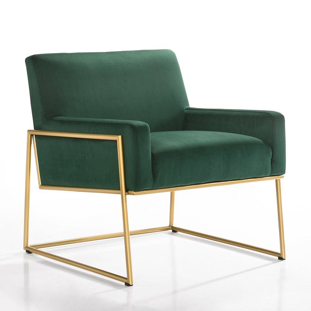 Milano Modern Steel & Velvet Upholstered Lounge Accent Chair in Green