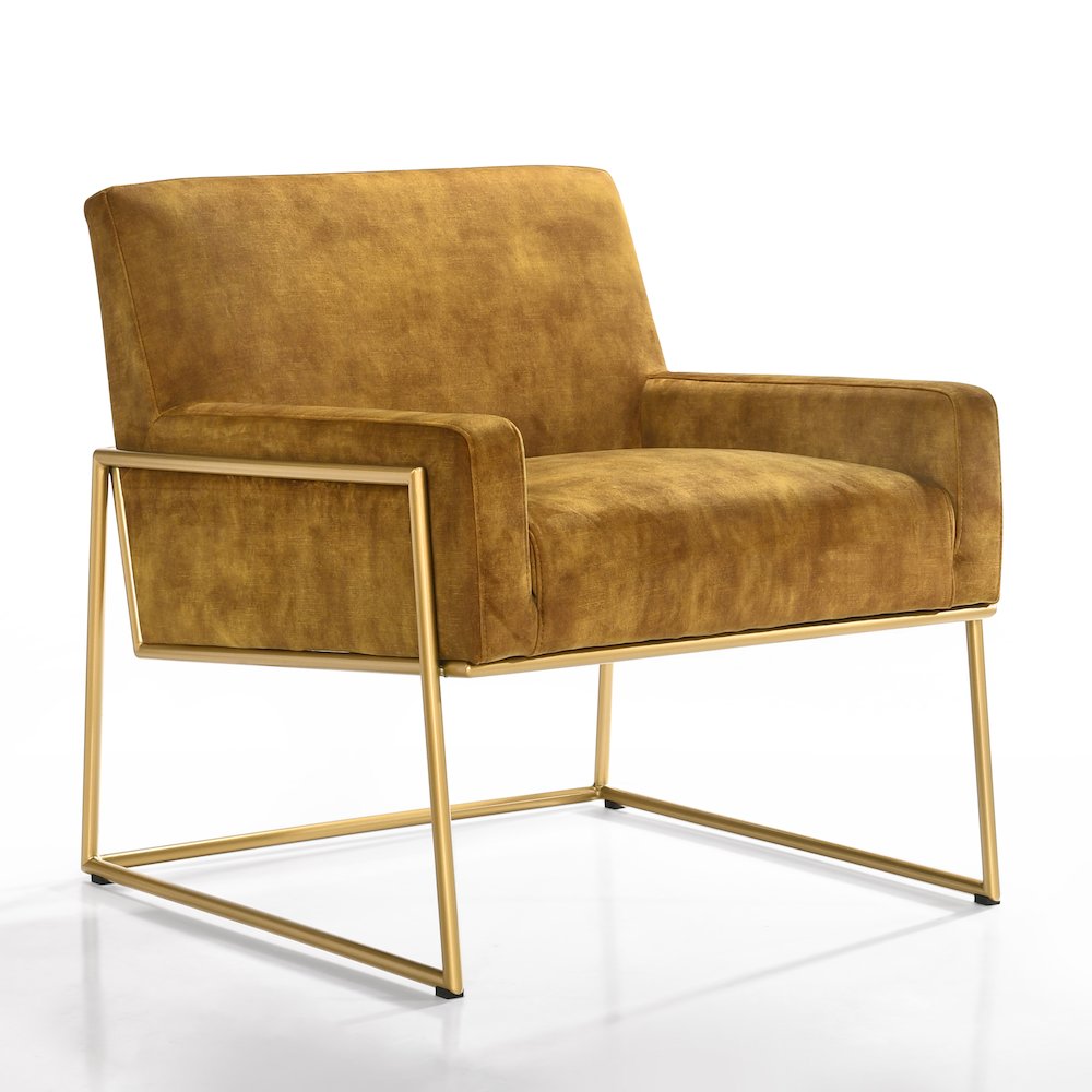 Milano Modern Steel & Velvet Upholstered Lounge Accent Chair in Gold