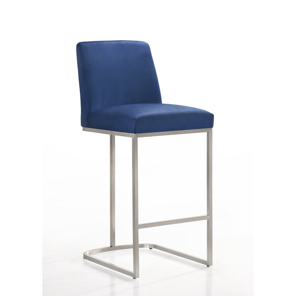 Sydney 28.5 Stainless Steel and Velvet Bar Stool in Blue