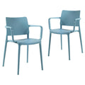 Cleo Arm Resin Patio Dining Chair in Aqua Blue - (Set of 2)