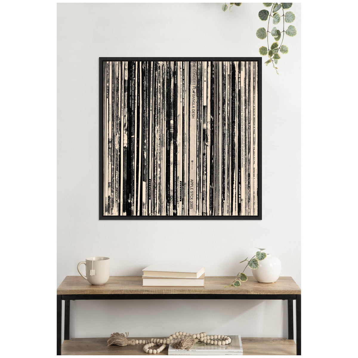 33 RPM Black and White Square by Robert Cadloff Framed Canvas Wall Art Print