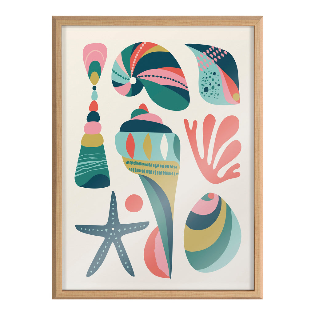 Blake Modern Colorful Seashells Framed Printed Glass by Rachel Lee of My Dream Wall