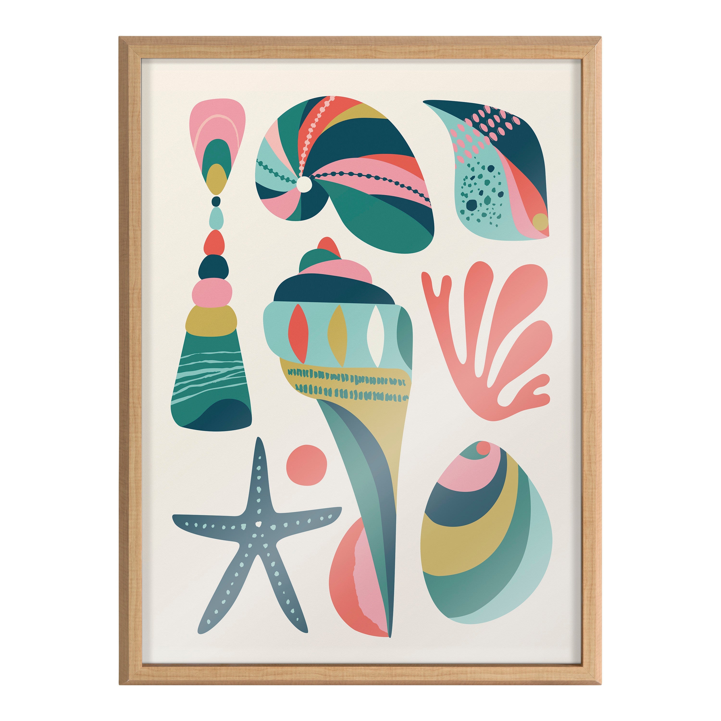 Blake Modern Colorful Seashells Framed Printed Glass by Rachel Lee of My Dream Wall