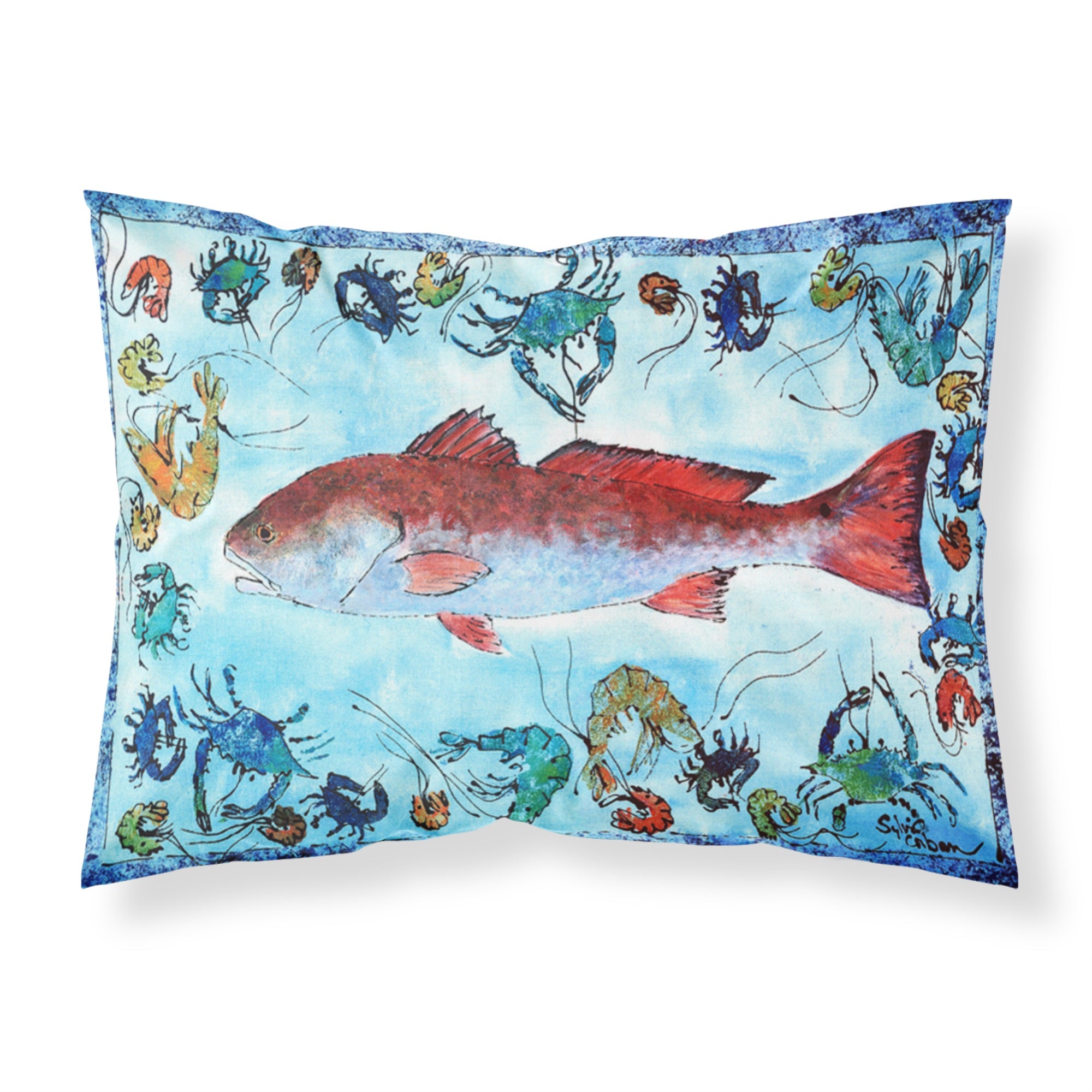 'Caroline'S Treasures 8087Pillowcase Red Fish Moisture Wicking Fabric Standard Pillowcase, Large, Multicolor'