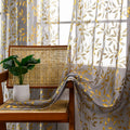 Sutuo Home Sheer Curtains 63 Inch Length 2 Panels, Luxury Gold Foil Print Metallic Bronzing Vine Leaves, Privacy Window Treatmen